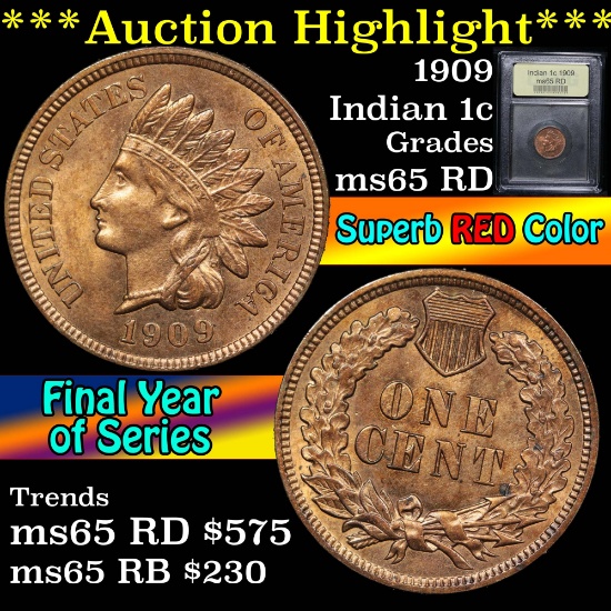 ***Auction Highlight*** 1909 Indian Cent 1c Graded GEM Unc RD by USCG (fc)