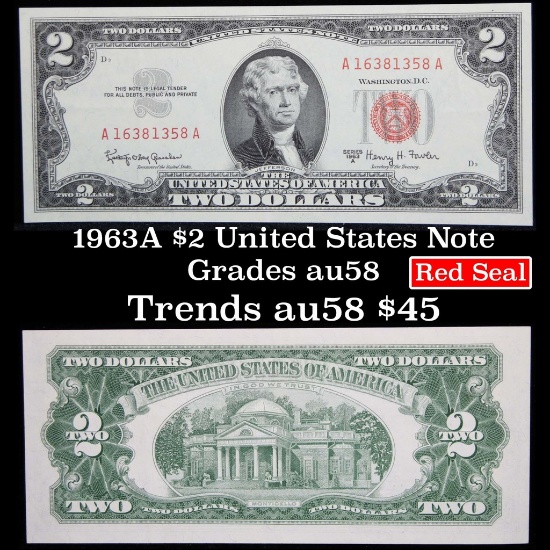 1963A $2 Red Seal United States Note Grades Choice AU/BU Slider