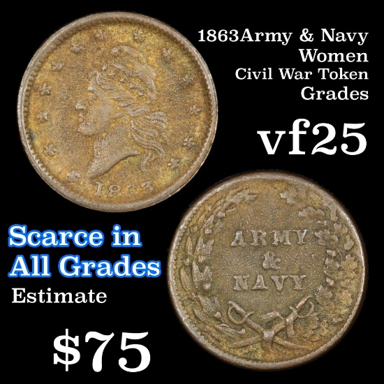 1863 Army & Navy Women Civil War Token 1c Grades vf+