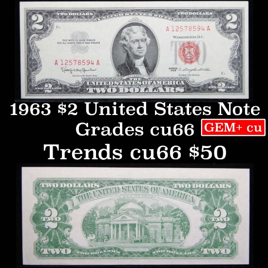 1963 $2 Red Seal United States Note United States Note $2 Grades Gem+ CU