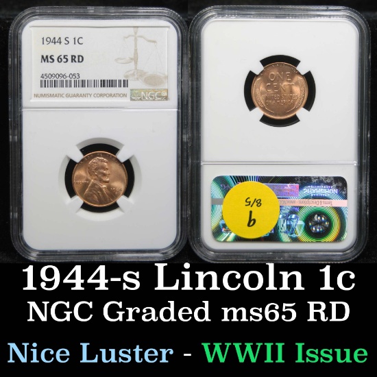 NGC 1944-s Lincoln Cent 1c Graded ms65 RD By NGC