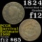 1824 Coronet Head Large Cent 1c Grades f, fine