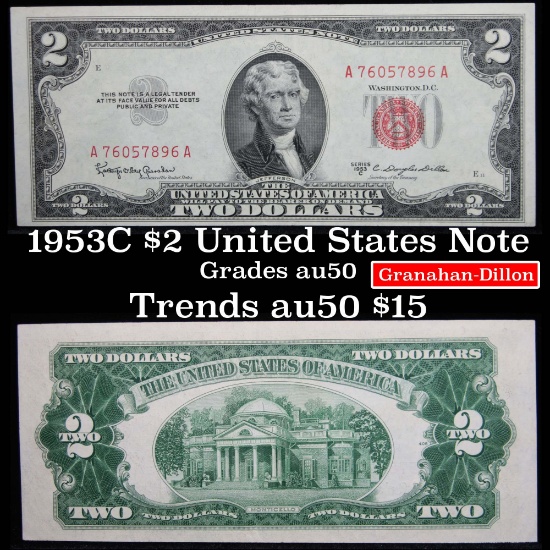 1953C $2 Red Seal United States Note Grades AU, Almost Unc