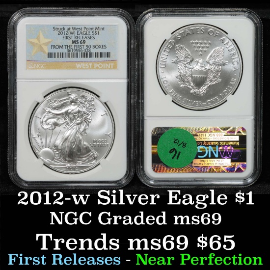 NGC 2012-w Silver Eagle Dollar $1 Graded ms69 By NGC