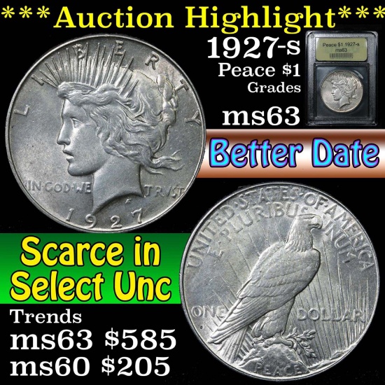 ***Auction Highlight*** 1927-s Peace Dollar $1 Graded Select Unc By USCG (fc)