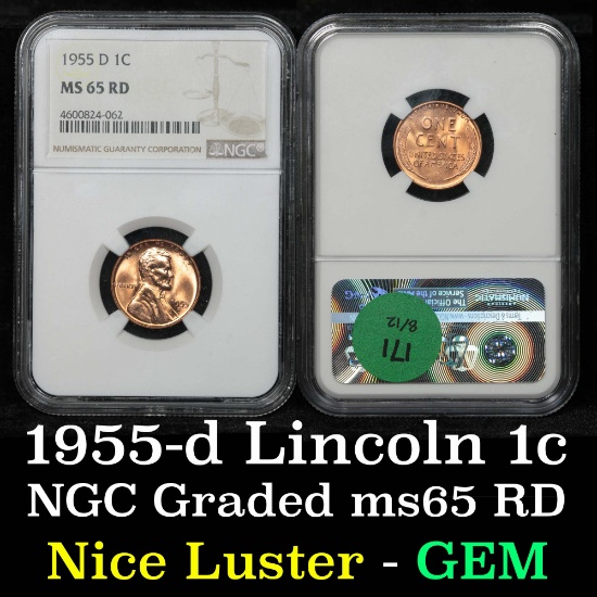 NGC 1955-d Lincoln Cent 1c Graded ms65 rd By NGC