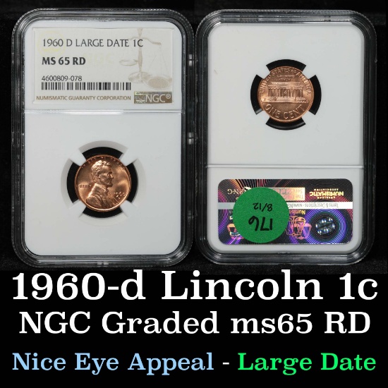 NGC 1960-d lg date Lincoln Cent 1c Graded ms65 rd By NGC