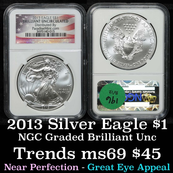 NGC 2013 Silver Eagle Dollar $1 Graded ms69 By NGC