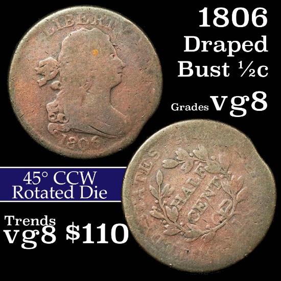 1806 Draped Bust Half Cent 1/2c Grades vg, very good