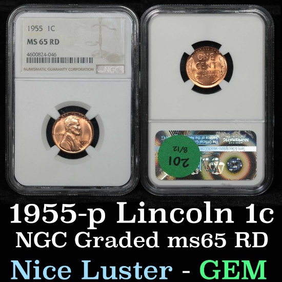 NGC 1955-p Lincoln Cent 1c Graded ms65 rd By NGC