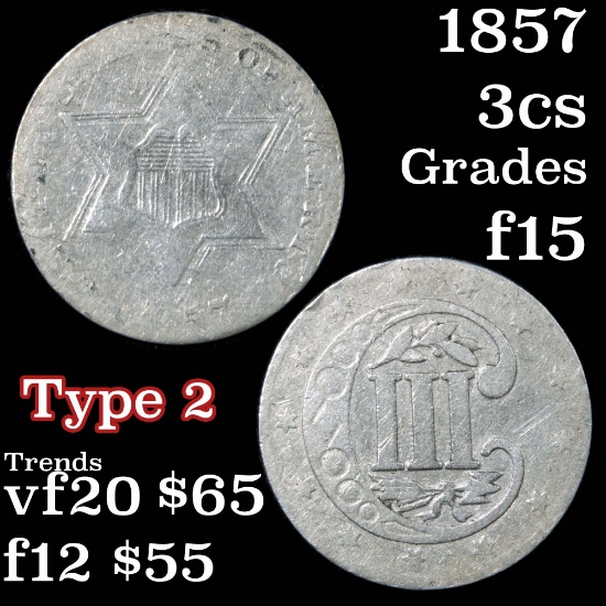 1857 3 Cent Silver 3cs Grades f+