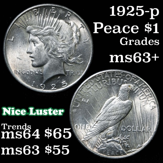 1925-p Peace Dollar $1 Grades Select+ Unc