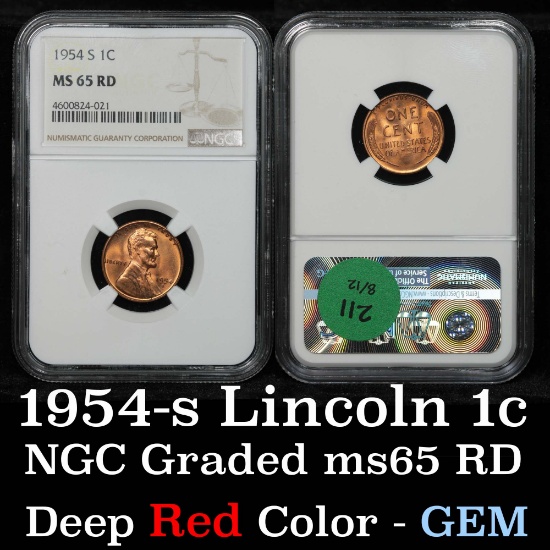 NGC 1954-s Lincoln Cent 1c Graded ms65 rd By NGC