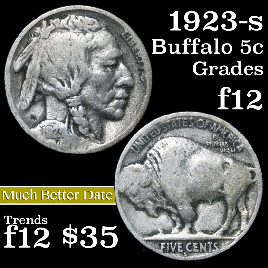 1923-s Buffalo Nickel 5c Grades f, fine