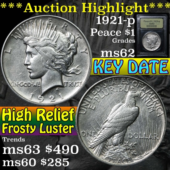 ***Auction Highlight*** 1921-p Peace Dollar $1 Graded Select Unc By USCG (fc)