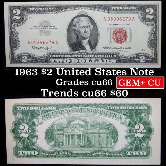 1963 $2 Red Seal United States Note Grades Gem+ CU