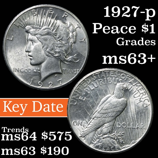1927-p Peace Dollar $1 Grades Select+ Unc