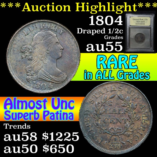 ***Auction Highlight*** 1804 Draped Bust Half Cent 1/2c Graded Choice AU By USCG (fc)