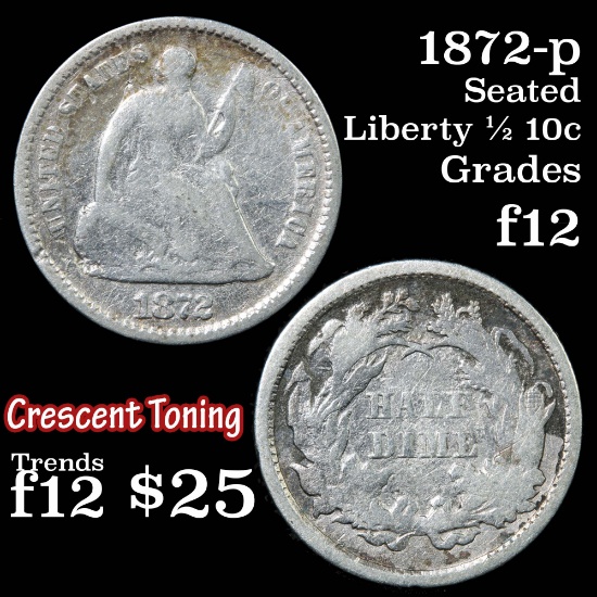 1872-p Seated Liberty Half Dime 1/2 10c Grades f, fine