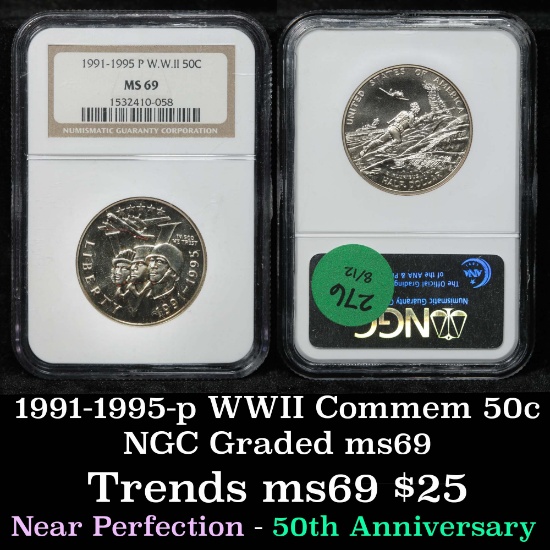 NGC 1991-1995-p WWII Modern Commem Half Dollar 50c Graded ms69 By NGC