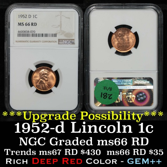 NGC 1952-d Lincoln Cent 1c Graded ms66 rd By NGC