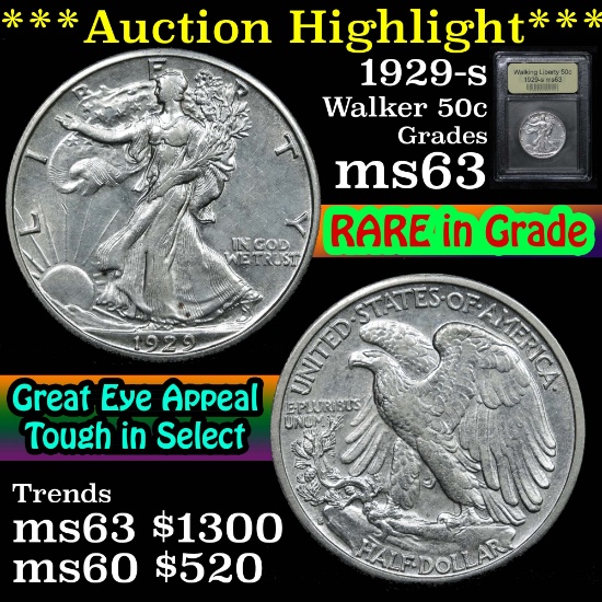 ***Auction Highlight*** 1929-s Walking Liberty Half Dollar 50c Graded Select Unc By USCG (fc)
