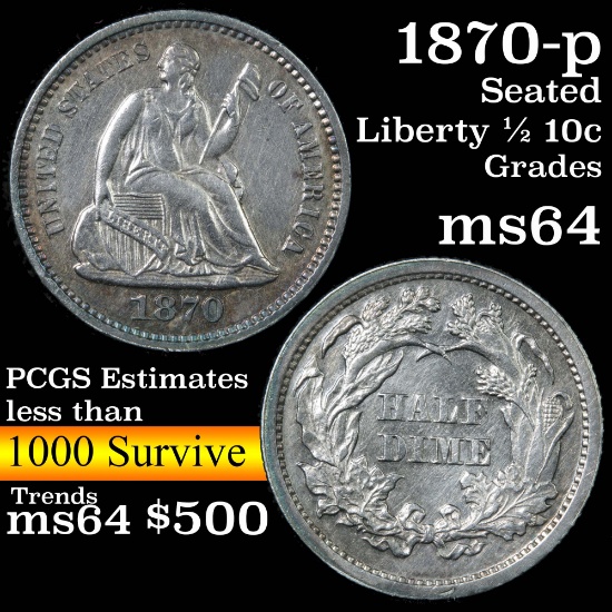 1870-p Seated Liberty Half Dime 1/2 10c Grades Choice Unc