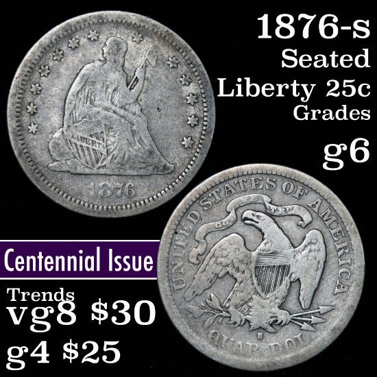1876-s Seated Liberty Quarter 25c Grades g+