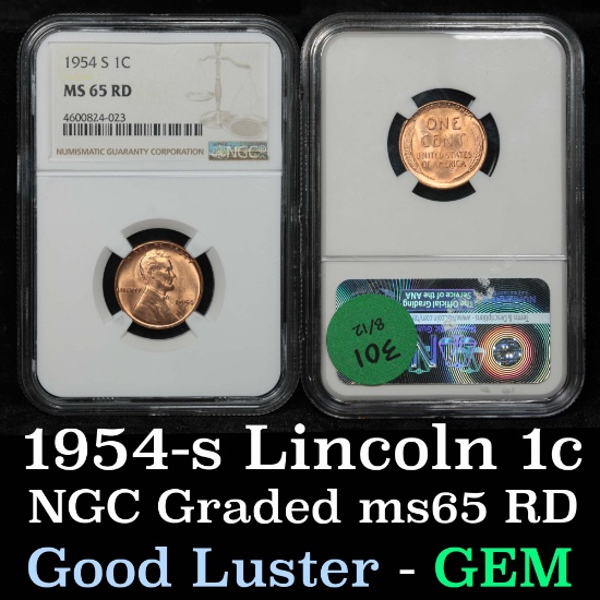 NGC 1954-s Lincoln Cent 1c Graded ms65 rd By NGC