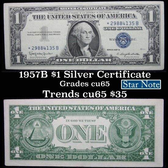 ***Star Note 1957B $1 Blue Seal Silver Certificate Grades Gem CU