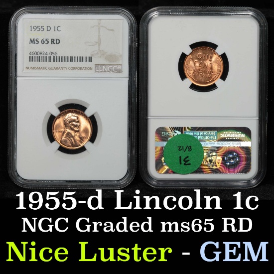 NGC 1955-d Lincoln Cent 1c Graded ms65 rd By NGC