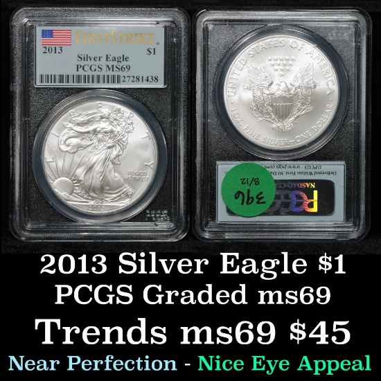 PCGS 2013 Silver Eagle Dollar $1 Graded ms69 By PCGS