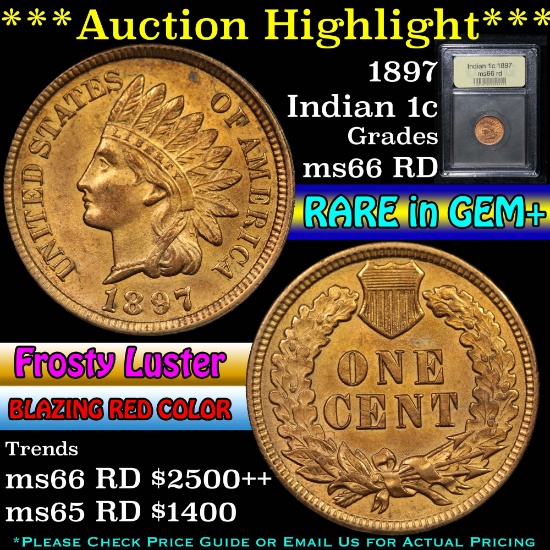 ***Auction Highlight*** 1897 Indian Cent 1c Graded GEM+ Unc RD By USCG (fc)