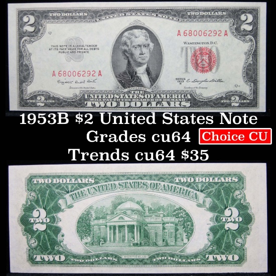 1953B $2 Red Seal United States Note Grades Choice CU