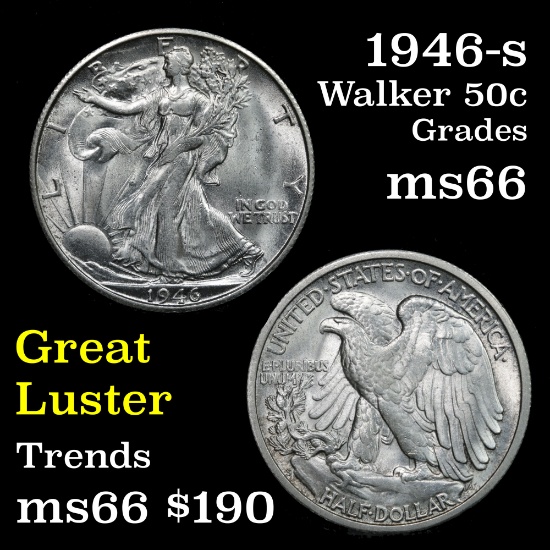 1946-s Walking Liberty Half Dollar 50c Grades GEM+ Unc