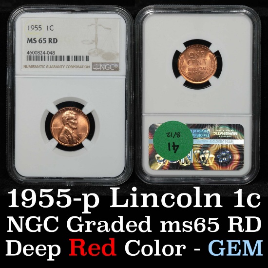 NGC 1955-p Lincoln Cent 1c Graded ms65 rd By NGC