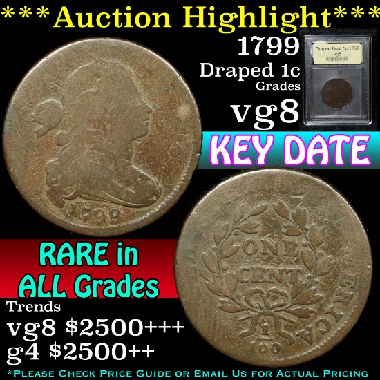 ***Auction Highlight*** 1799 Draped Bust Large Cent 1c Graded vg, very good By USCG (fc)