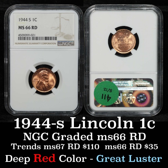 NGC 1944-s Lincoln Cent 1c Graded ms66 rd By NGC