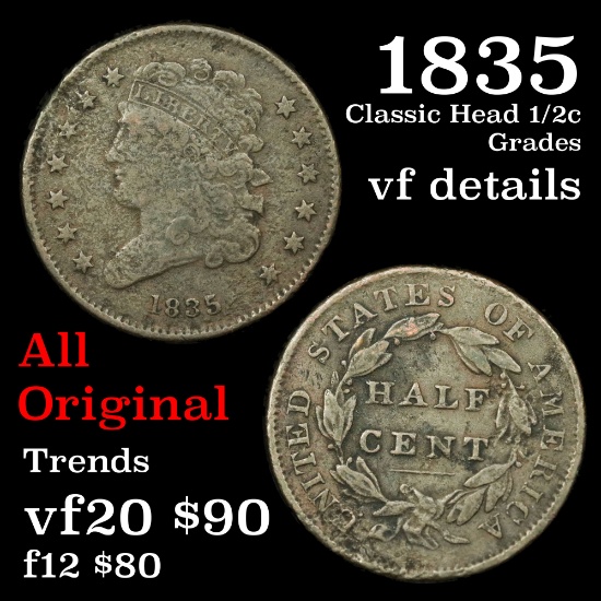 1835 Classic Head half cent 1/2c Grades vf details