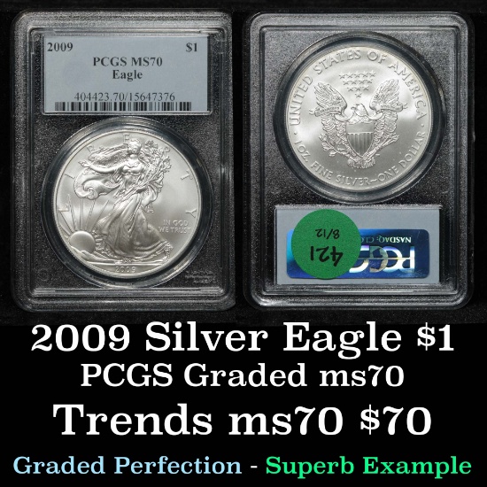 PCGS 2009 Silver Eagle Dollar $1 Graded ms70 By PCGS