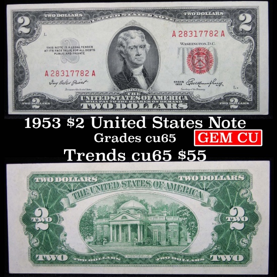 1953 $2 Red Seal United States Note Grades Gem CU