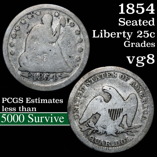 1854-p Seated Liberty Quarter 25c Grades vg, very good