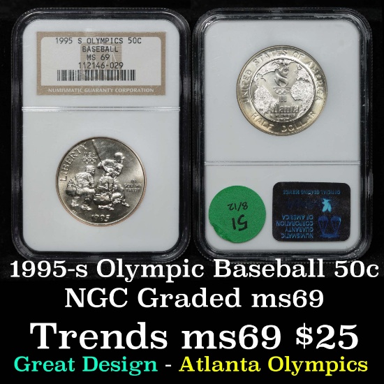 NGC 1995-s olympics baseball Modern Commem Half Dollar 50c Graded ms69 By NGC