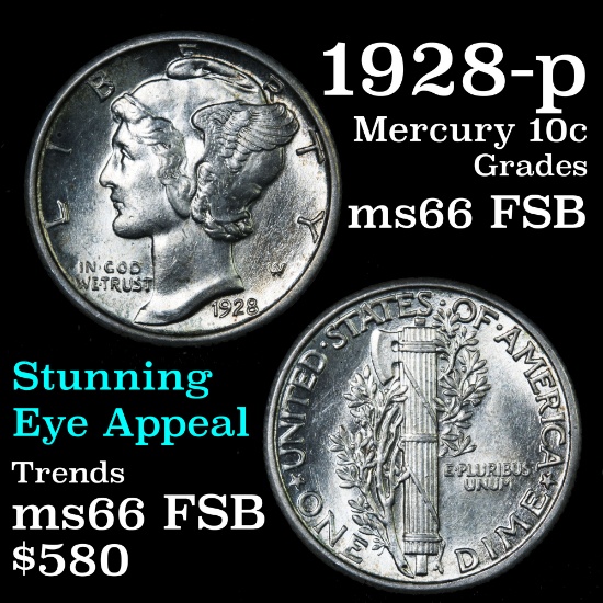 1928-p Mercury Dime 10c Grades GEM+ FSB