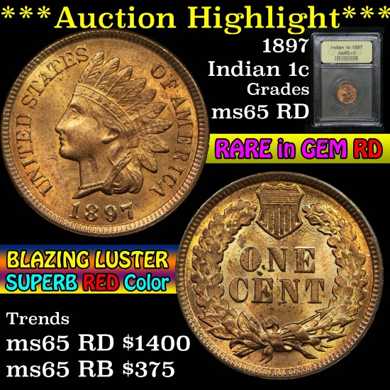 ***Auction Highlight*** 1897 Indian Cent 1c Graded GEM Unc RD By USCG (fc)