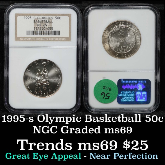 NGC 1995-s olympics basketball Modern Commem Half Dollar 50c Graded ms69 By NGC