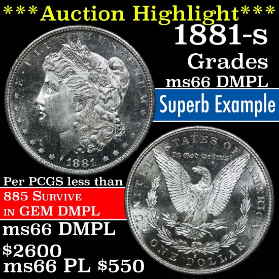 ***Auction Highlight*** 1881-s Morgan Dollar $1 Grades GEM+ UNC DMPL (fc)