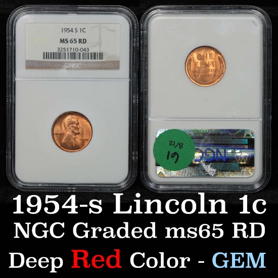 NGC 1954-s Lincoln Cent 1c Graded ms65 rd By NGC