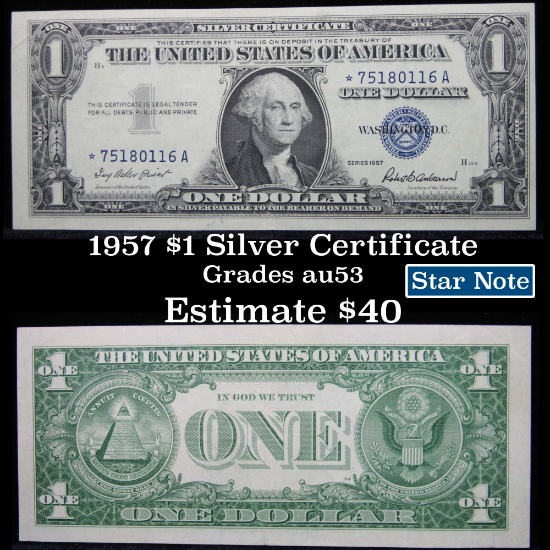 ***Star Note 1957 $1 Blue Seal Silver Certificate Grades Select AU