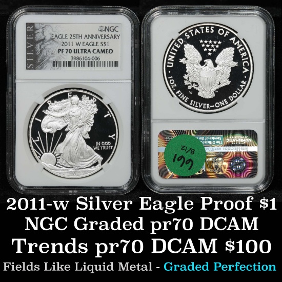 NGC 2011-w Silver Eagle Dollar $1 Graded pr70 dcam By NGC